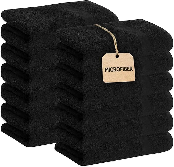 Exclusive GREEN LIFESTYLE Black Microfiber Bleach Safe Towel Bulk Sets Premium Spa Superior