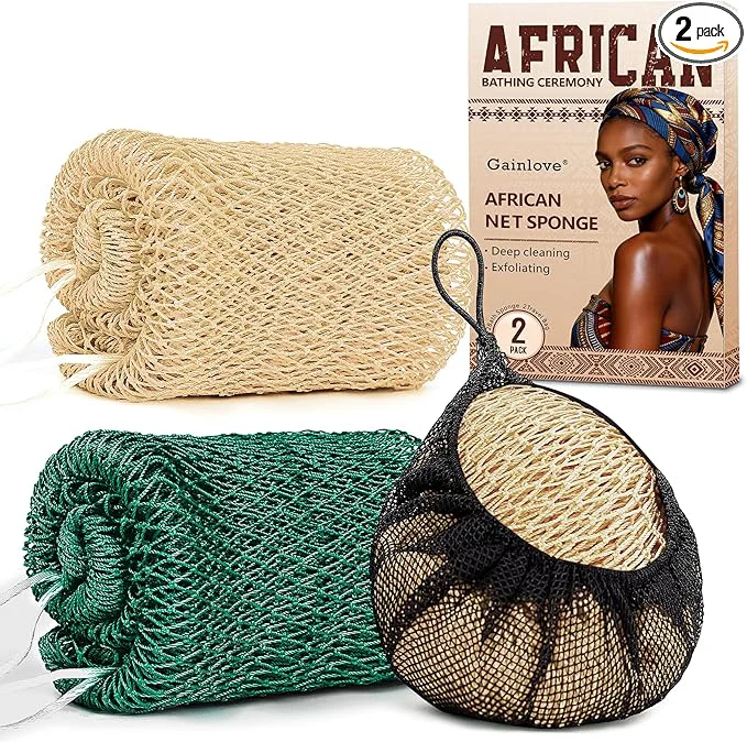 Enhanced 2 Pack African Net Sponge Exfoliating Body Scrubber Bath Sponge Proven