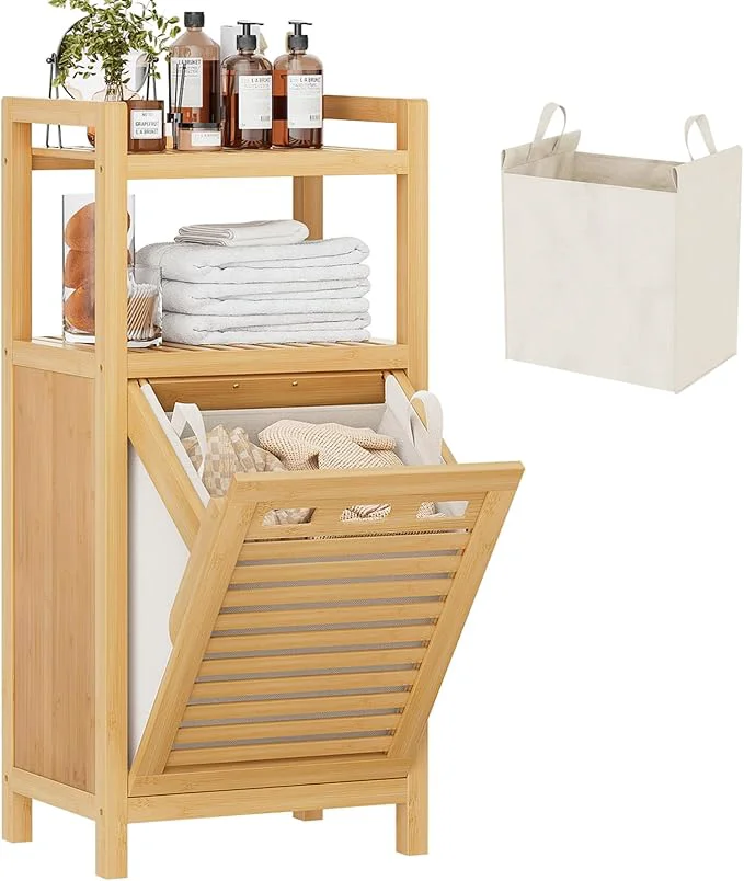 Long-Lasting Homykic Tilt Out Laundry Hamper 10 Gal Bamboo Laundry Storage Cabinet Specialty