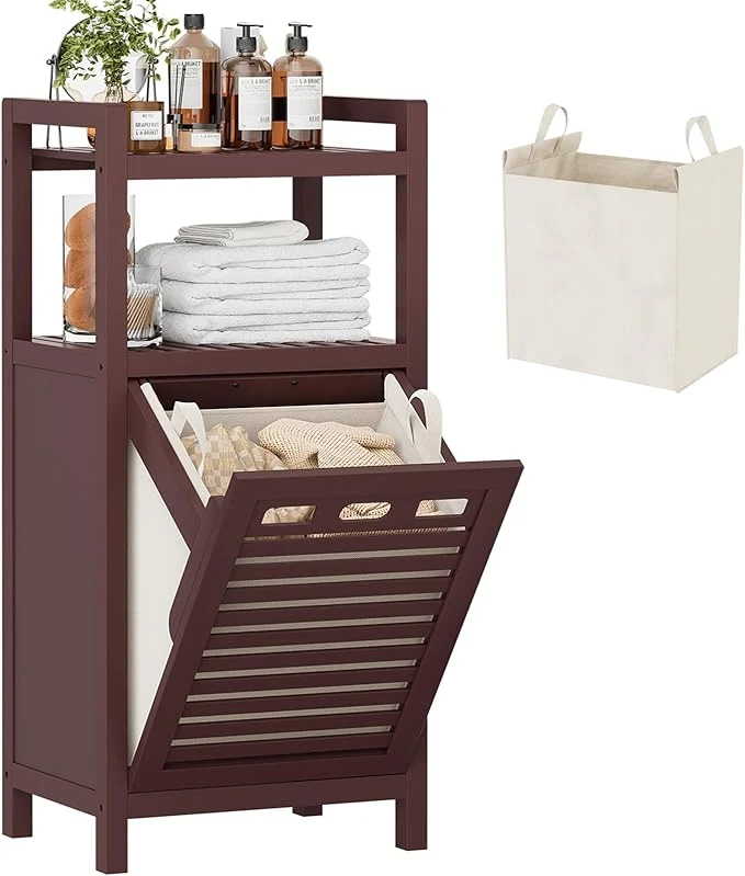 High-Performance Homykic Tilt Out Laundry Hamper Cabinet 10 Gal Bamboo Laundry Cabinet Powerful