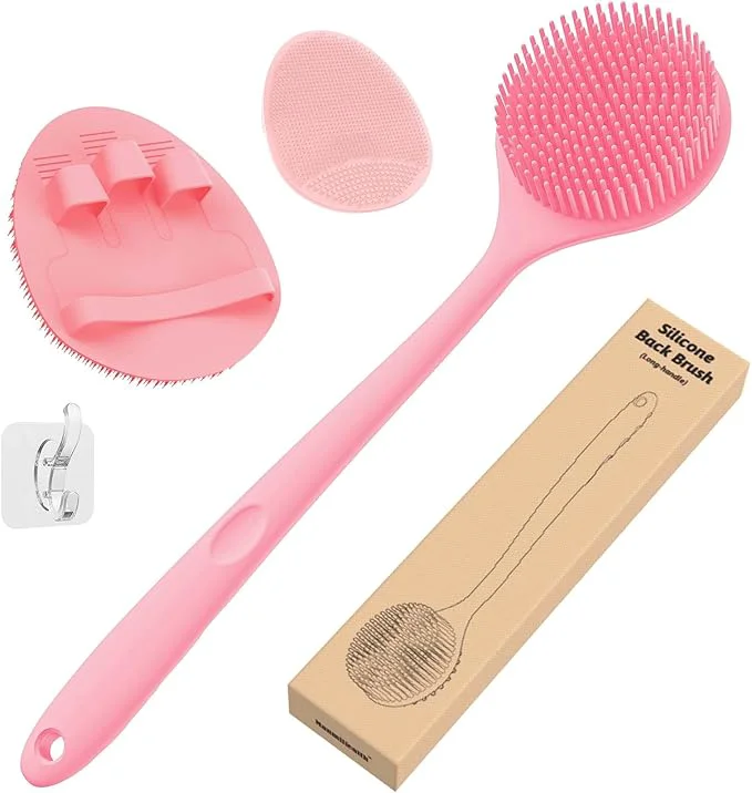 Exceptional Manmihealth Silicone Back Scrubber Shower Face Brush Set Gentle-Cleaning Effective