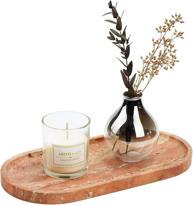 High-Grade Koville Turkish Natural Travertine Tray Countertop Organizer Catchall Environmentally Friendly