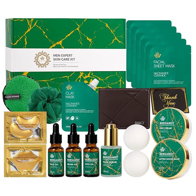 Minimalist Men Bergamot Facial Skin Care Set Fathers Day Gift Bath and Body Gift Basket Innovative