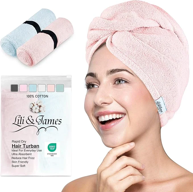 Functional Cotton Hair Towel Wrap for Women Kids Quick Dry Soft Absorbent 420-GSM Environmentally Friendly