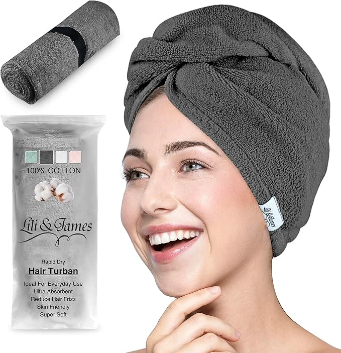 Quality Lili James Cotton Hair Towel Wrap Quick Dry Super Absorbent Turban Head Responsible