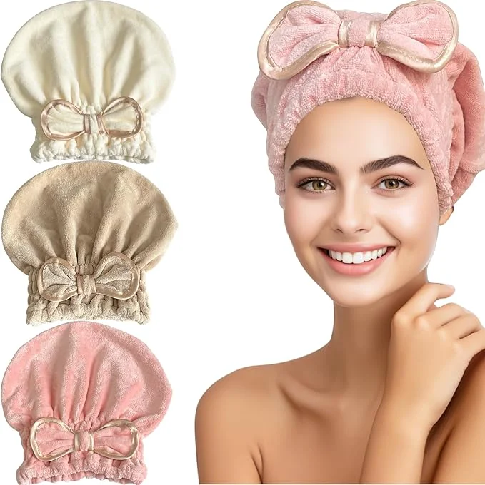 Prestigious Jseng Microfiber Hair Towel Caps 3 Packs Fast Drying Cute Bowtie Design Certified