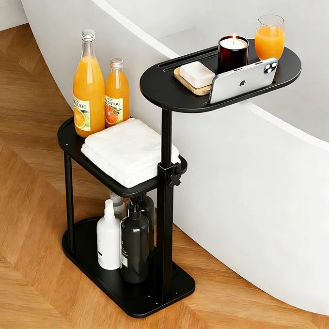 Genuine 3-Tier standing Bathtub Tray Table Bamboo Swivel Bathtub Side Table Flexible