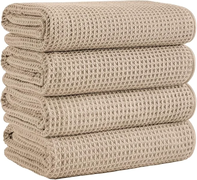 Refined Microfiber Waffle Bath Towels 4 Pieces Fast Drying Lint 430 GSM Relaxed