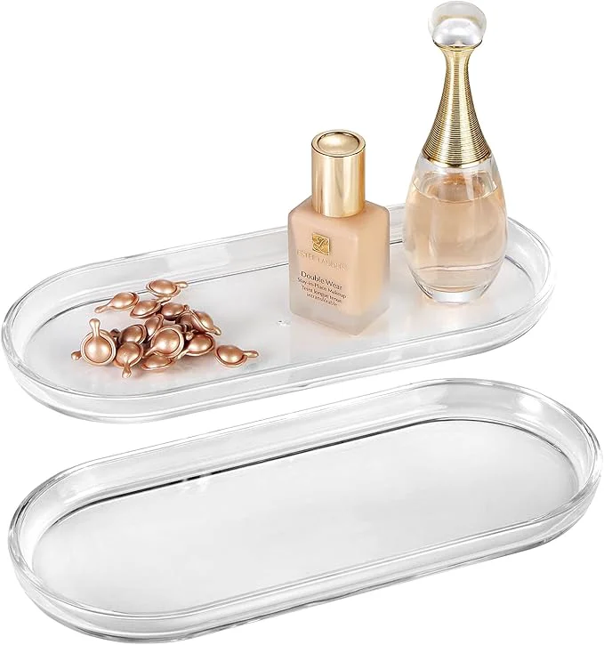 Verified SheeChung Acrylic Vanity Tray 2 Pack 9.65 in x 4.5 in x 0.79 in Catchall Tray Official