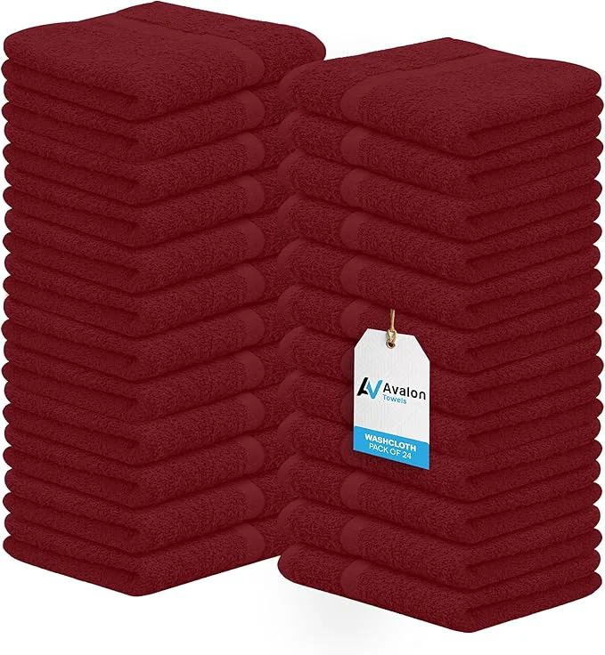 Innovative Avalon Towels Cotton Washcloths 24-Pack – 12 x 12 Inch Red Super Soft Practical