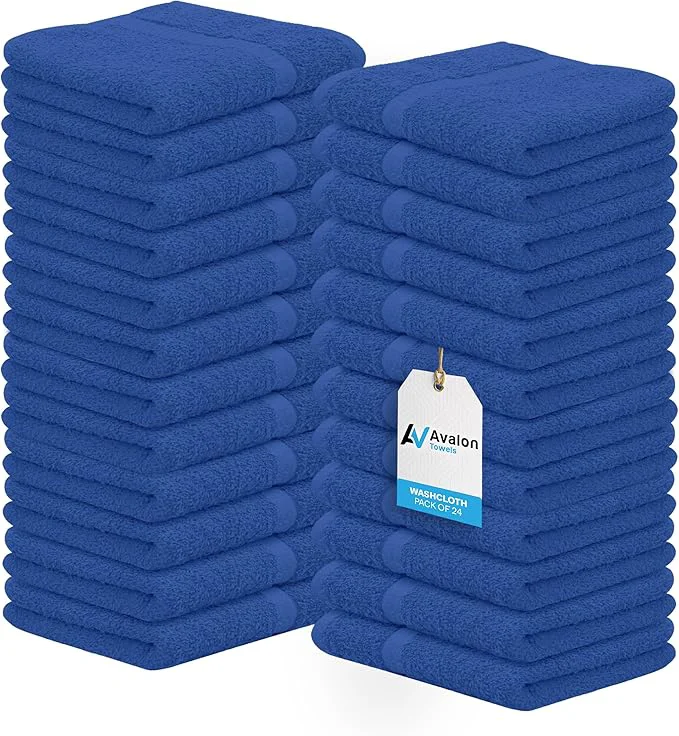 Official Avalon Towels Cotton Washcloths 24-Pack – 12 x 12 Inch Blue Super Soft Trendy