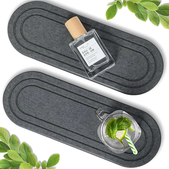 Elegant 2PCS Water Absorbing Stone Tray Fast Drying Diatomite Stone Sink Tray Minimalist