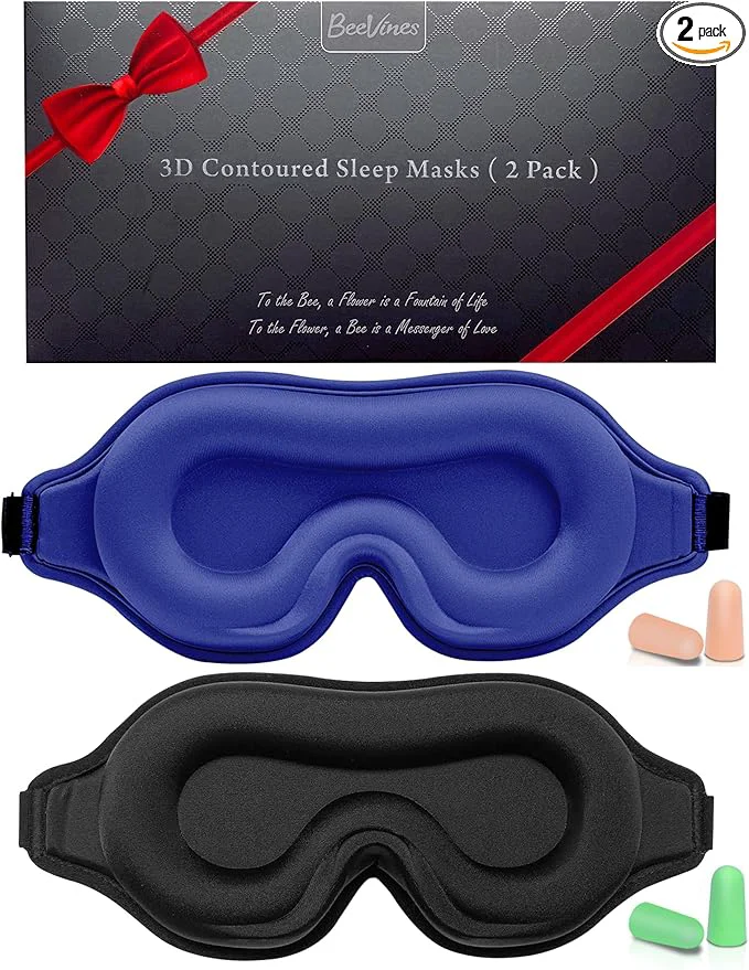 Fast BeeVines Sleep Mask 2 Pack 3D Contoured Sleeping Eye Masks Flexible