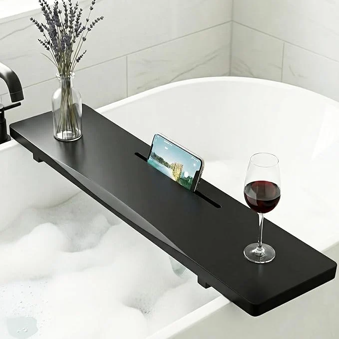 Eco-Friendly Elegant Black Bamboo Bathtub Tray Caddy Soft