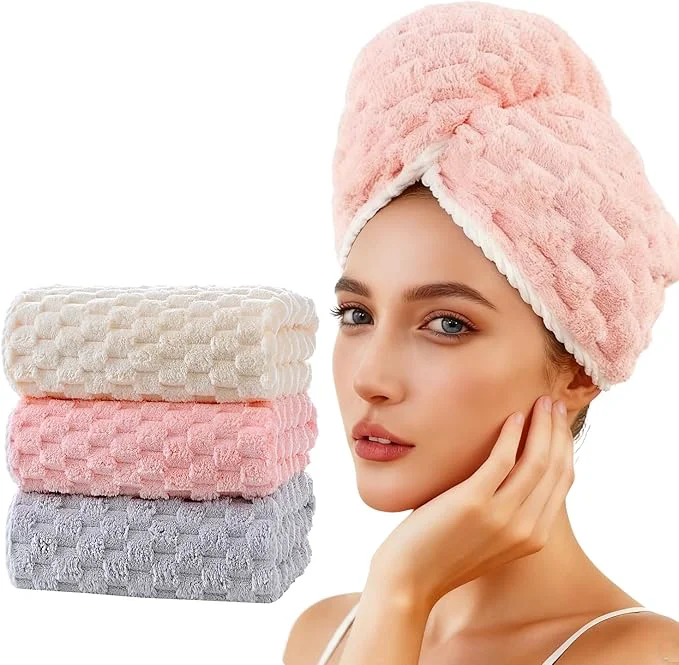 Selected 3 Pack Large Microfiber Hair Towels Natural