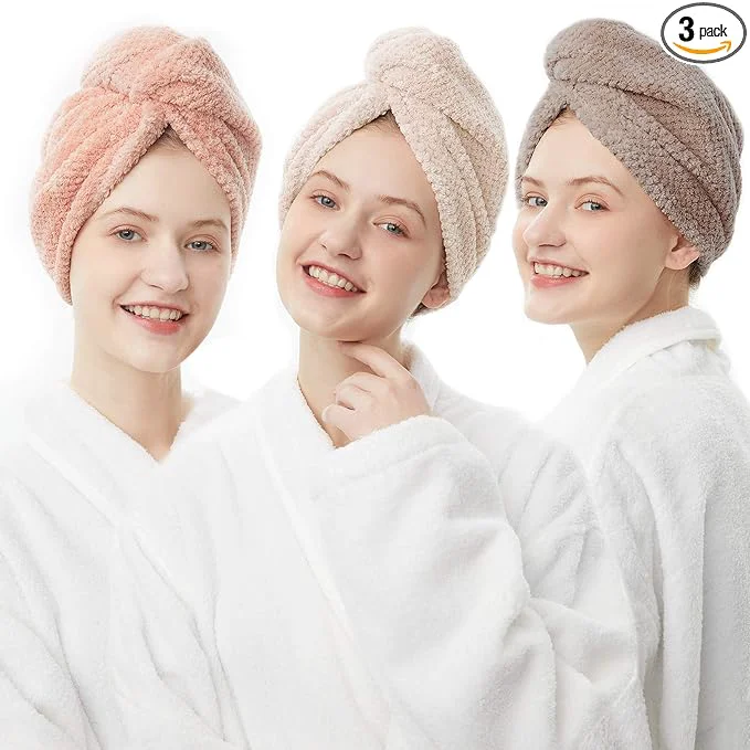 Elegant ELLEWIN Hair Towel Wrap 3 Pack Microfiber Hair Drying Shower Turban Traditional