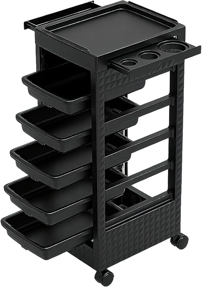 Selected Salon Trolley Cart with Wheels 5 Drawers Salon Rolling Stations Green