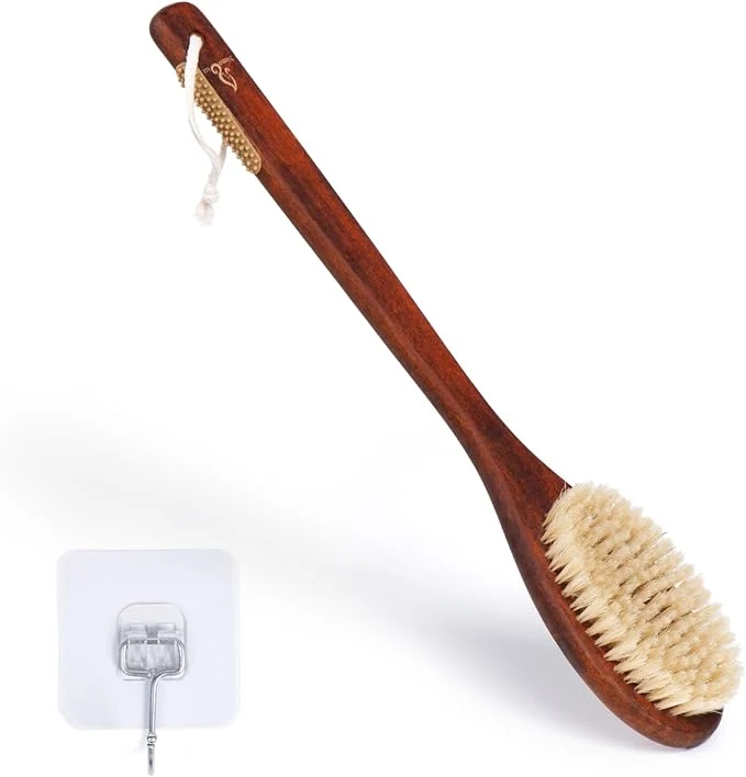 Outstanding Wooden Bath Brush with Gentle Bristles Long Handle Original