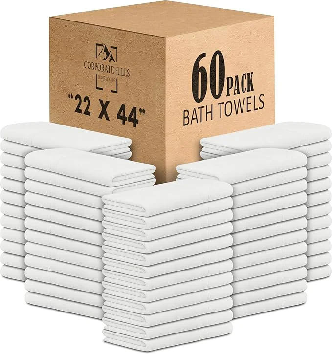 Excellent CH White Bath Towels Bulk Pack of 60 – Pure Cotton Lightweight Absorbent Traditional