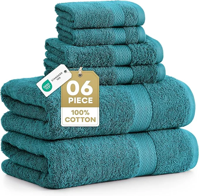 Relaxed LANE LINEN Luxury Cotton Bath Towel Set of 6 High-Performance