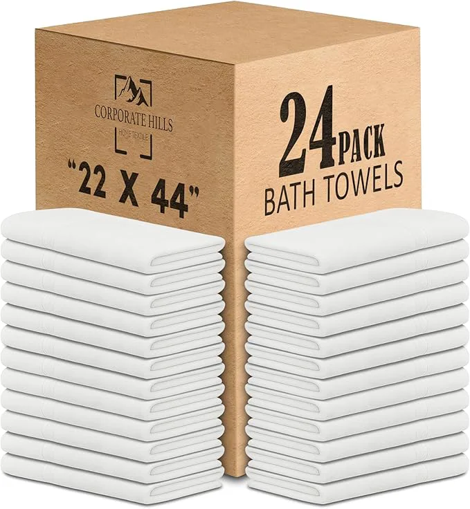 Green CH White Bath Towels Bulk Pack of 24 – Pure Cotton Lightweight Absorbent Fine Crafted