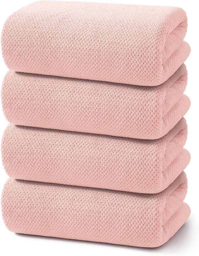 Sustainable REDKISS 4 Pack Pink Bath Towels 35 x 70 in Extra Large Coral Fleece Bath Towel Fine Crafted