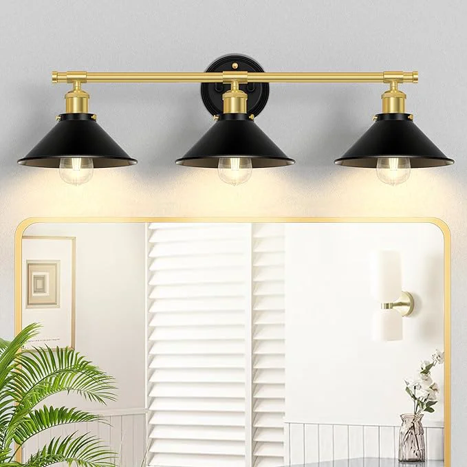 Fashionable Licperron 3-Light Black and Gold Bathroom Lighting Fixtures Farmhouse Vanity Organic