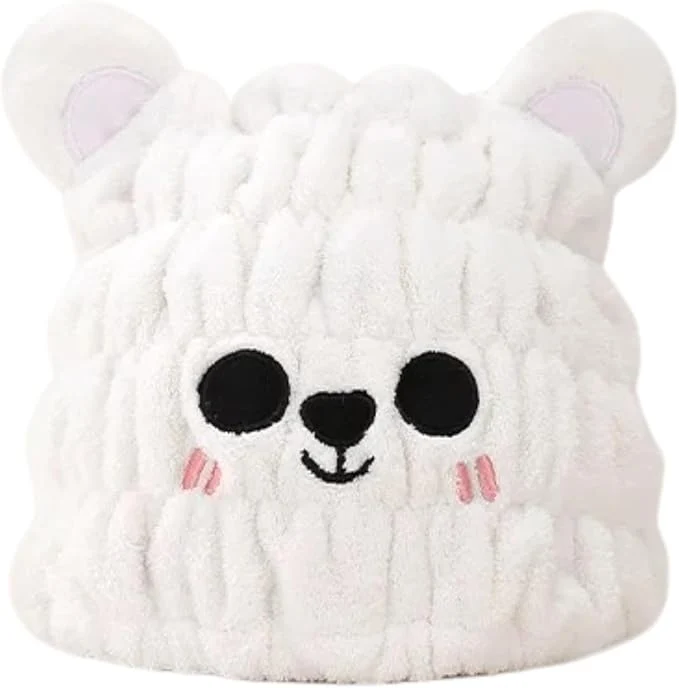 Organic Microfiber Hair Towel Wrap for Kids Snow Bear Dry Hair Cap Suck Water Green