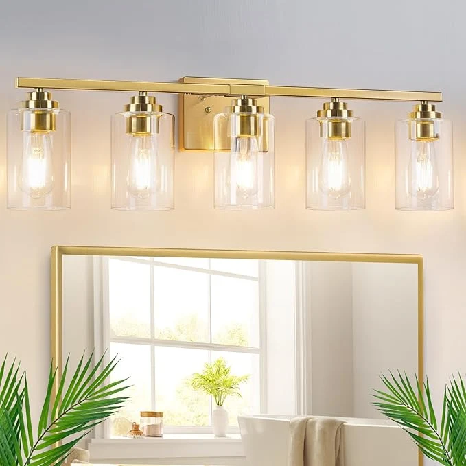 Traditional VerRon 5-Light Gold Bathroom Light Fixtures Brushed Gold Wall Light Fixture High-Performance