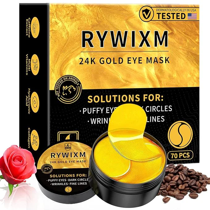 Quality 24K Gold Eye Masks for Dark Circles and Puffiness 70PCS Under Eye Patches for Powerful