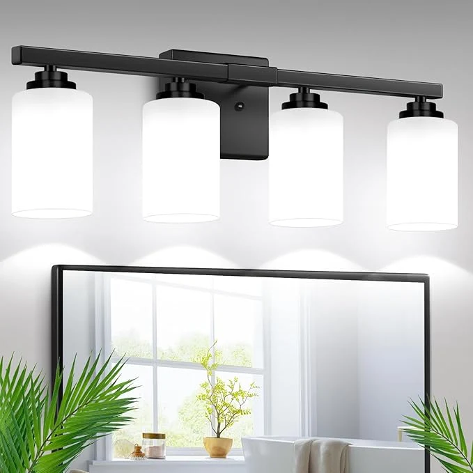 Powerful 4-Light Bathroom Light Fixtures Matte Black Light Fixture Classic Wall Light Innovative