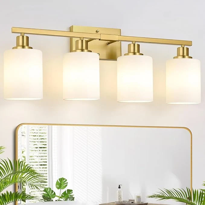 Unique MOKATNG 4-Light Bathroom Light Fixtures Brushed Gold Vanity Light Relaxed