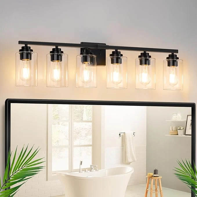 Refined 6-Light Bathroom Light Fixtures Matte Black Light Fixture Classic Wall Light Fine Crafted
