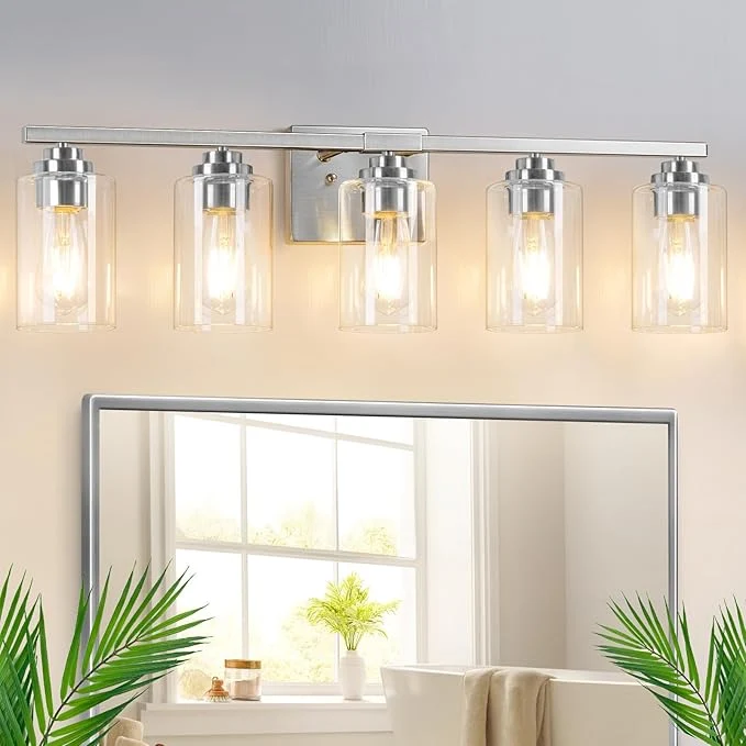 Premium 5-Light Bathroom Light Fixtures Brushed Nickel Light Fixture Classic Wall Authentic