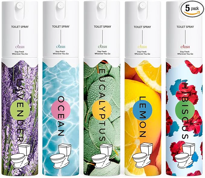 Trendy Travel Size Toilet Spray Bathroom Odor Eliminator 5 Pack 1 fl oz Each Official