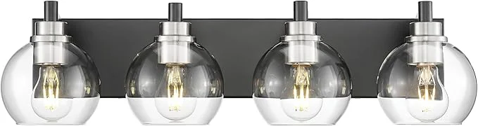 Easy-to-Use Bathroom Light Fixtures 4-Light Black and Brushed Nickel Bathroom Vanity Light Smooth