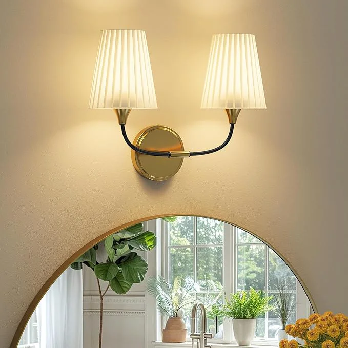 Artisan Bathroom Vanity Light with Fabric Shade 2-Light Bathroom Vanity Light Over Excellent