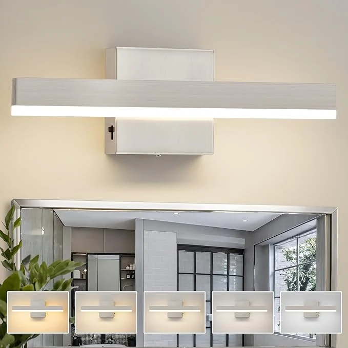 Clean Nickel Bathroom Vanity Light 15.75 inch 14W Dimmable 5CCT LED Bathroom Light Lightweight