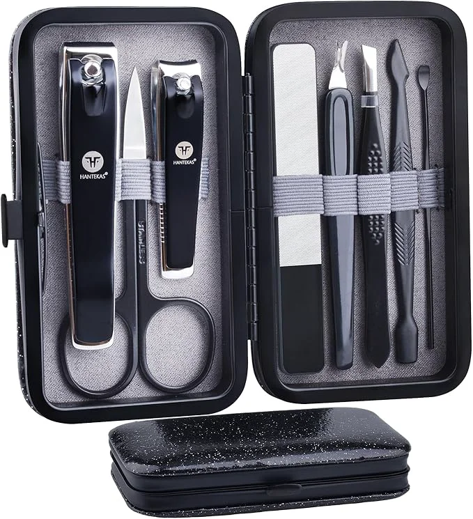 Prestigious HANTEKAS Manicure Pedicure Set 8pcs Stainless Steel Nail Clippers Kit Detailed