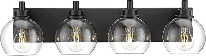 Comfortable Bathroom Light Fixtures 4 Light Matte Black Vanity Light 26 Inch Modern Wall Consistent