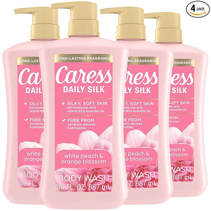 Recyclable Caress Body Wash With Pump Daily Silk White Peach Orange Blossom Body Soap Versatile