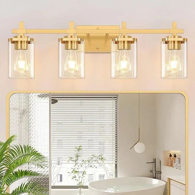 Professional 4-Lights Gold Bathroom Vanity Light Over Mirror Brushed Gold Bathroom Wall High-Grade