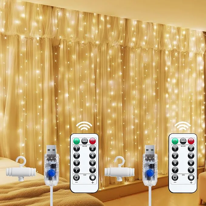 Long-Lasting Brightown 300 LED Fairy Curtain Lights 9.8ft x 9.8ft String Lights USB Plug Specialty