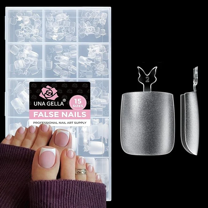 Safe UNA GELLA Square Toe Nail Tips 216Pcs 15Sizes Full Cover Long Wider Toe Nail Innovative