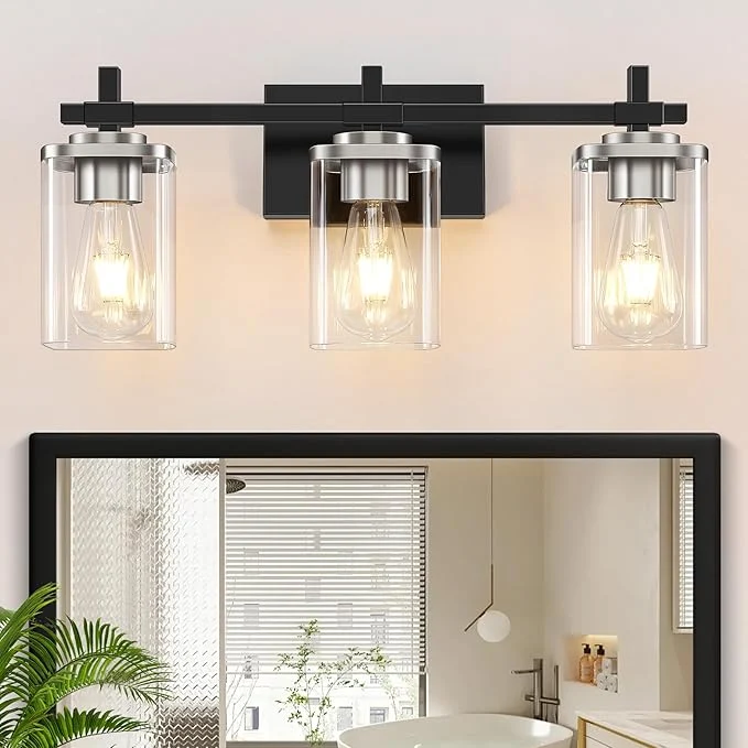 Premium 3-Lights Black and Brushed Nickel Bathroom Light Fixtures Modern Black and Refined