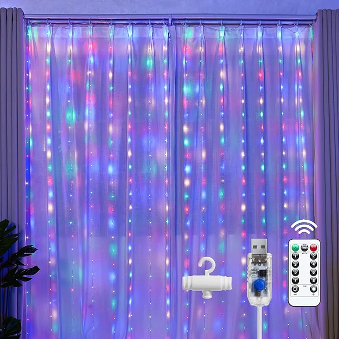 Luxury Brightown 300 LED Fairy Curtain Lights Curtain String Lights USB Plug in 8 Healthy