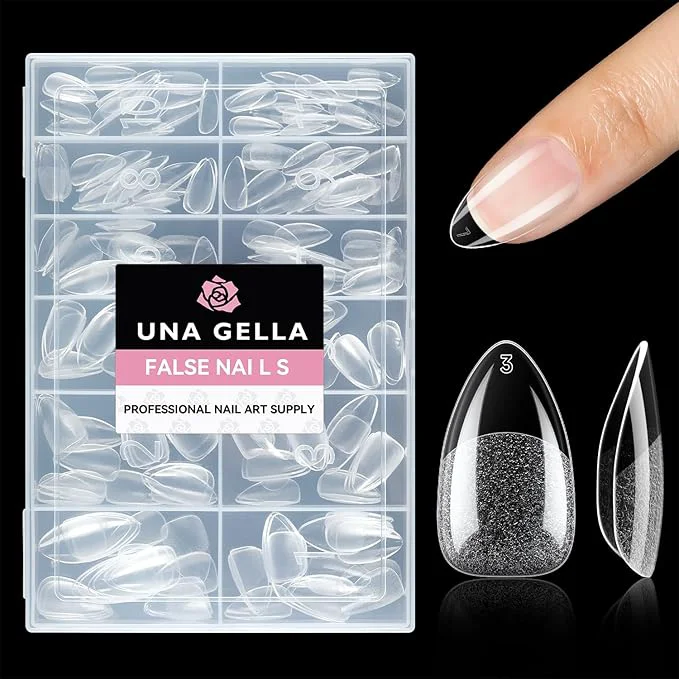 Functional UNA GELLA Short Almond Fake Nails 216pcs Pre-shape Gel Acrylic Nail Tips High-Quality