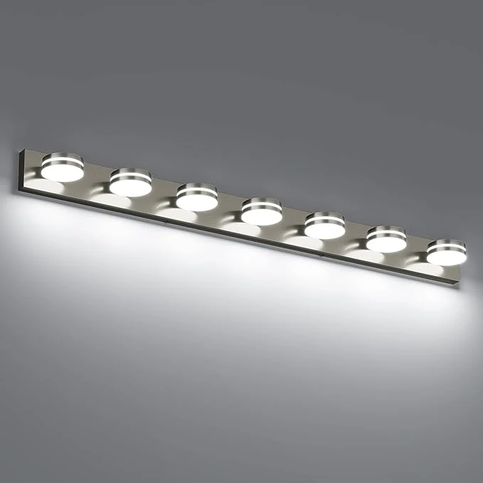 Practical 55.12inch Brushed Nickel Vanity Light Fixtures 7 Light LED Bathroom Vanity Excellent