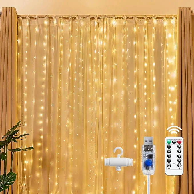 Pure Brightown 300 LED Fairy Curtain Lights 9.8ft x 9.8ft Warm White Curtain String Eco-Friendly