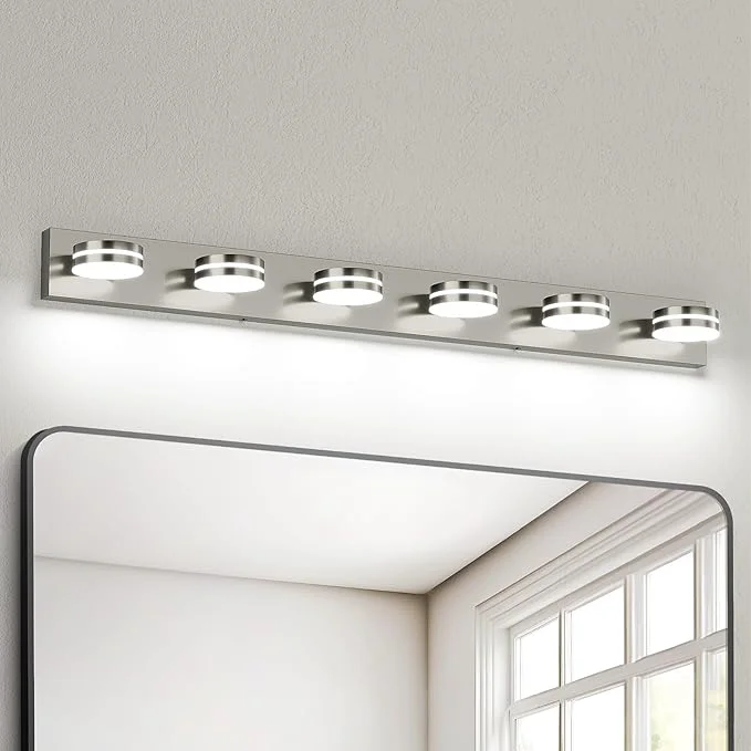 Stylish 6-Light Nickel Bathroom Vanity Light Over Mirror LED Vanity Lighting Fixtures Next-Generation